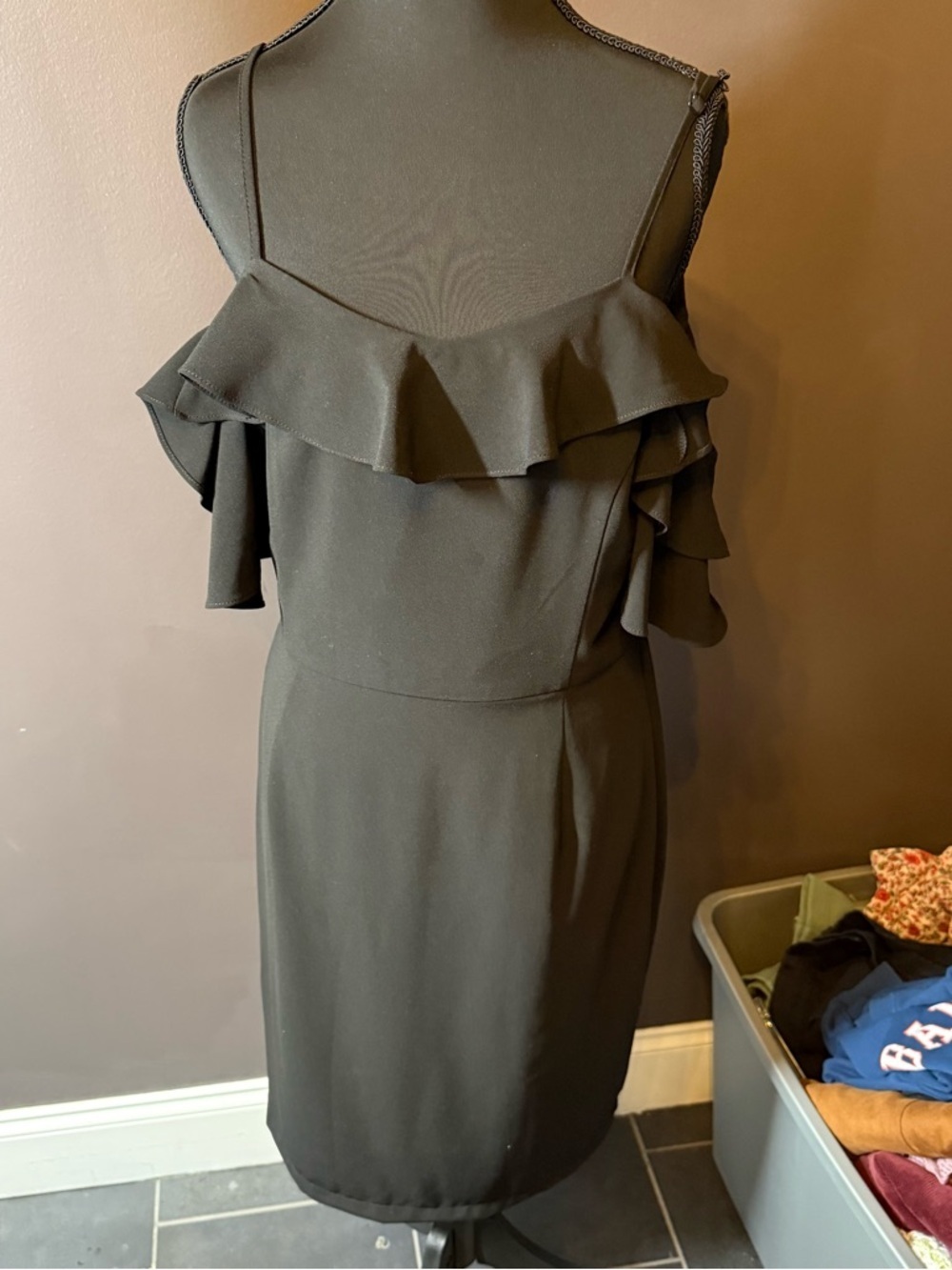 Esley Olive Green Ruffle Cold-Shoulder Midi Dress